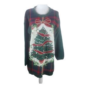 Vintage Heirloom Ugly Christmas Knit Sweater Embellished Beaded Size Medium